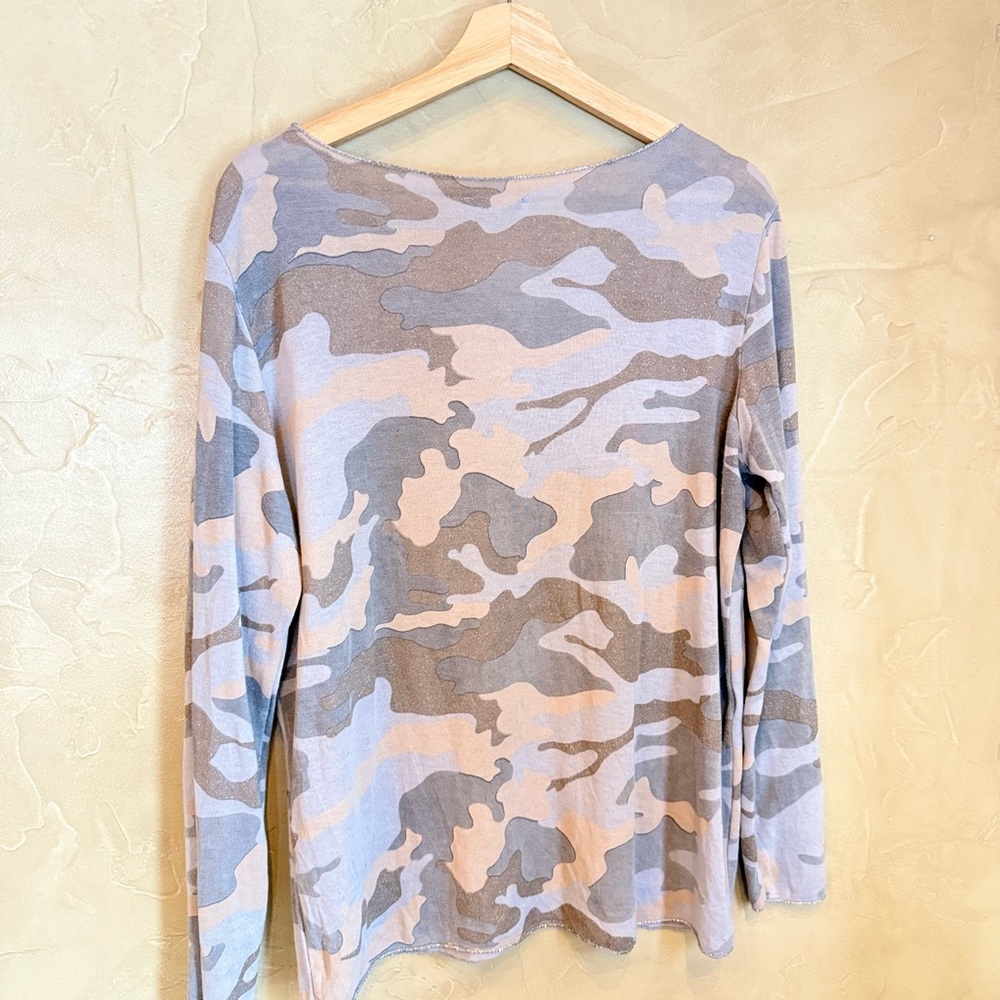 Made in Italy Neutral Camo Shimmer Knit Top Medium Y2K - Picture 5 of 10